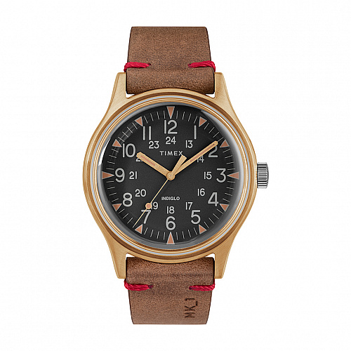 MK1 Steel 40mm Leather Strap - Gold-Tone